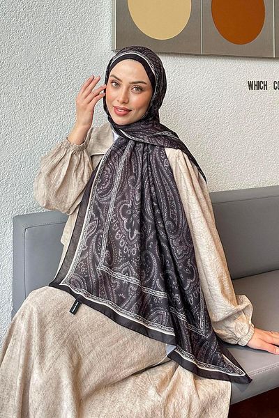 lamelif Retro Pattern Soft Shawl Bitter Brown