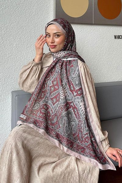 lamelif Retro Pattern Soft Shawl Burgundy Mink