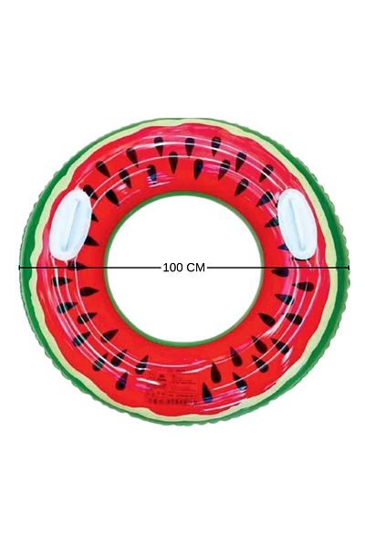 TUENGİ STORE Large Size Watermelon Patterned Inflatable Donut with Grip Children's Sea Pool Swimming Ring 100 cm