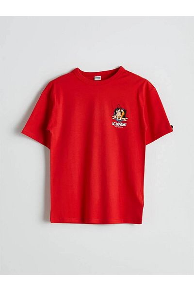 LC Waikiki Lcw Kids Red Crew Neck Nostalgic Monkey Printed Boys T-Shirt