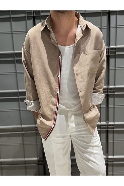 King Brothers Α.καφέ Βαμβακερό ριγέ Oversize Ανδρικό πουκάμισο με τσέπες