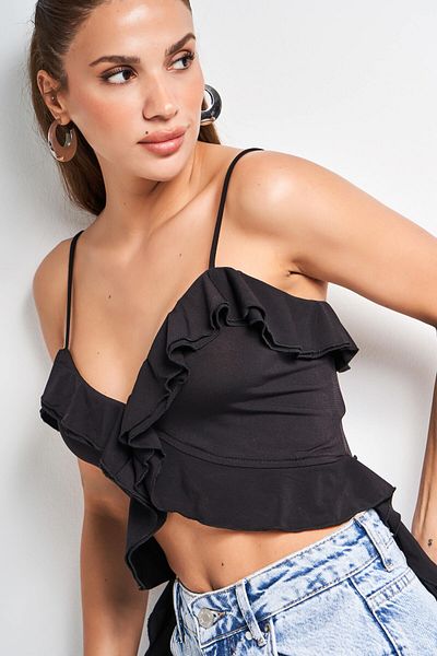 its basic Women's Black Color Strap Stretchy Fabric Design Bustier