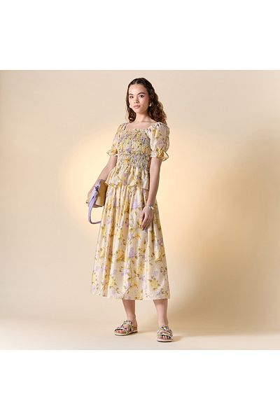 FAV Floral Print Square Neck Top with Puff Sleeves