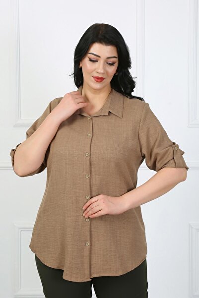 By Alba Collection Γυναικείο πουκάμισο Mink Pocket Soft Linen Plus Size