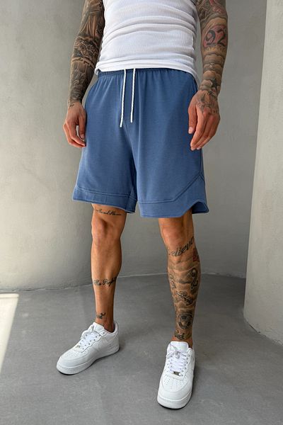 MADZEYMODA Βαμβακερό ανδρικό υφαντό ελαστικό μπλε σορτς Capri KE-7005
