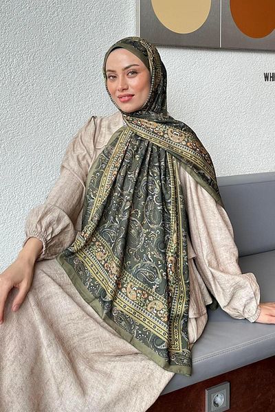 lamelif Retro Pattern Soft Shawl Khaki