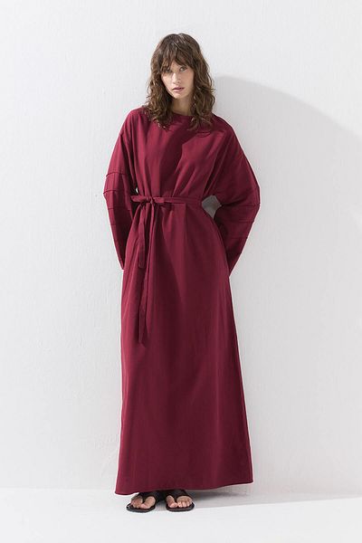Hooopstore Βαμβακερό Μικτό Ριμπ Φόρεμα Βουργουνδίας