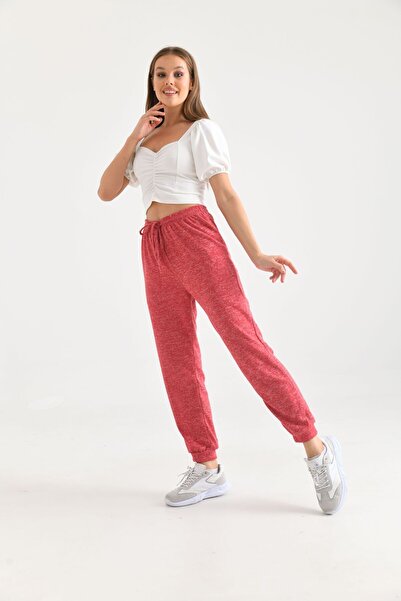 MOVİMENT Ροζ ψηλόμεσο πλεκτό παντελόνι με λεπτομέρεια από λάστιχο και κορδόνι