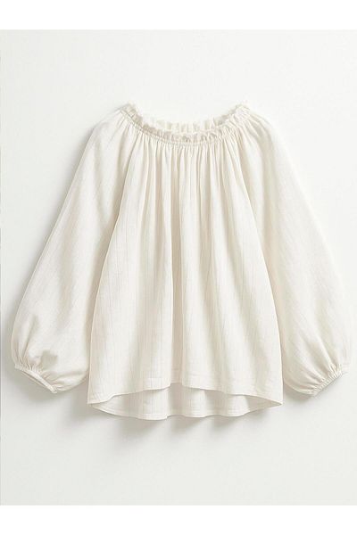 Coral Ruffled Collar Blouse Ecru