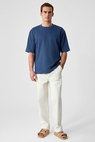 GRIMELANGE Tricou pentru bărbați Solo, 100% bumbac organic, cu textura groasă, cu croiala confortabilă, cu gâtul turn, bleumarin