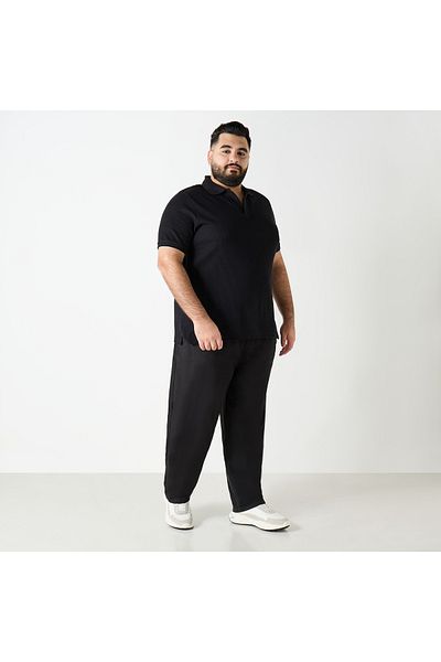 FAV Plus Size Textured Polo T-shirt with Short Sleeves