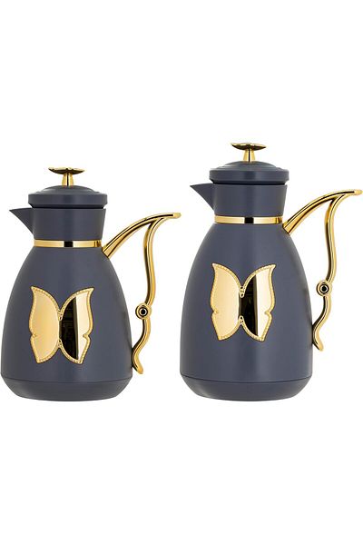ALSAIF 2- Pieces Coffee And Tea Vacuum Flask, Leak-proof And Keeps Drinks Hot, 0.7l /1liter, Gray/go