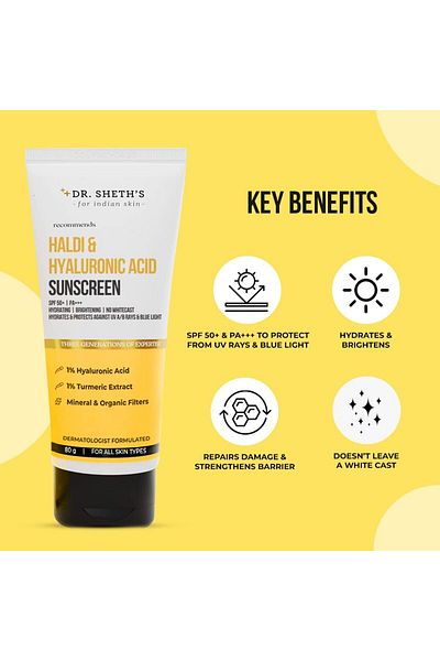 Dr. Sheth's Haldi & Hyaluronic Acid Sunscreen - 80 gm