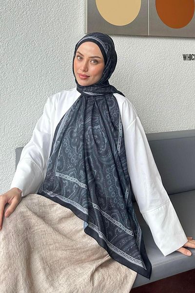 lamelif Retro Pattern Soft Shawl Black
