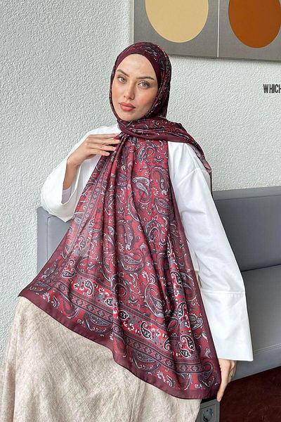 lamelif Retro Pattern Soft Shawl Claret Red