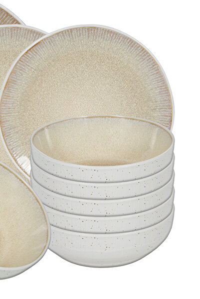 Tavola Set de cină premium cu 18 farfurii, boluri, ceramică, gri, potrivit pentru mașina de spălat vase, cu microunde