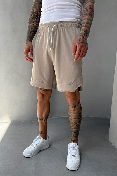 MADZEYMODA Βαμβακερό ανδρικό υφαντό μπεζ σορτς Κάπρι με ελαστική μέση KE-7005
