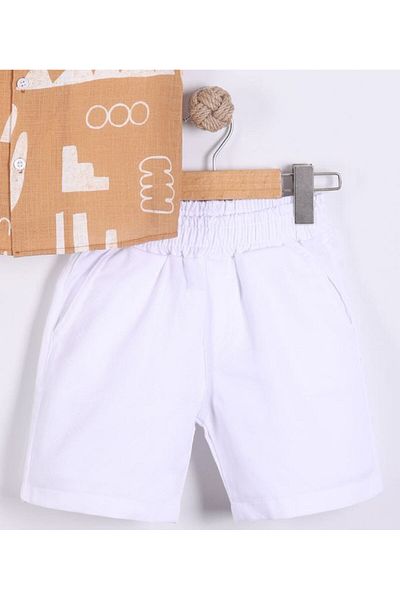 Pollito Boy's Mixed Patterned Shirt Shorts 2 Piece Set