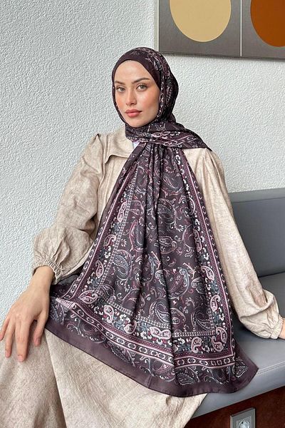 lamelif Retro Pattern Soft Shawl Plum