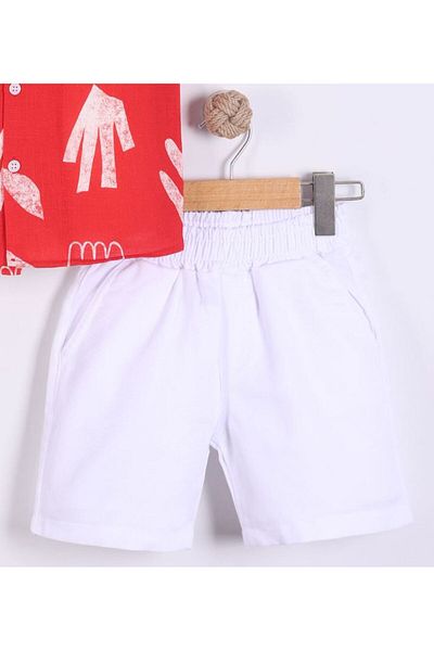 Pollito Boy's Mixed Patterned Shirt Shorts 2 Piece Set