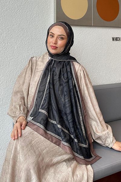 lamelif Retro Pattern Soft Shawl Milk Coffee