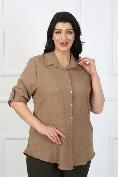 By Alba Collection Дамска тениска от мек лен с големи размери и джобове
