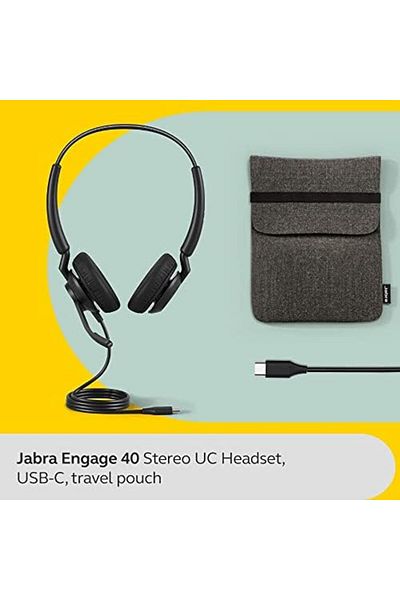 Jabra Engage 40 Wired Stereo Headset with Noise Cancelling Microphone, USB-C Cable, Black