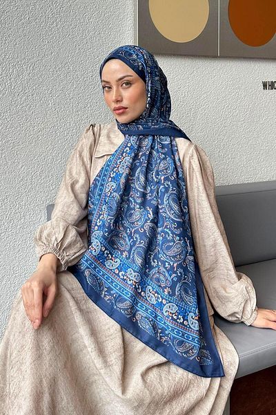 lamelif Retro Pattern Soft Shawl Midnight Blue