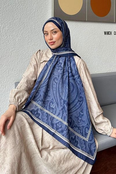 lamelif Retro Pattern Soft Shawl Indigo