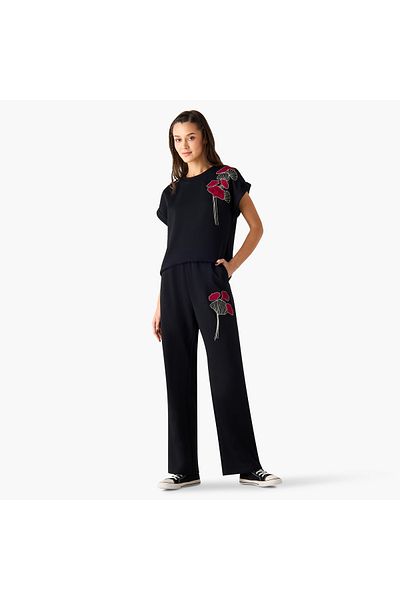 FAV Embroidered Pants with Pockets and Elasticated Waistband