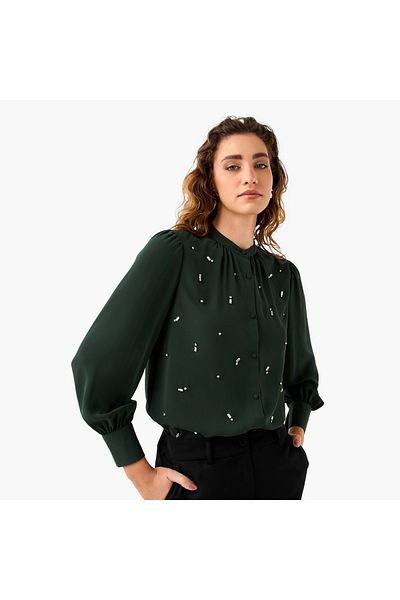 Iconic Embellished Top with Puff Sleeves