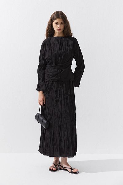 Hooopstore Βαμβακερό μαύρο φόρεμα με τσαλακωμένη εμφάνιση