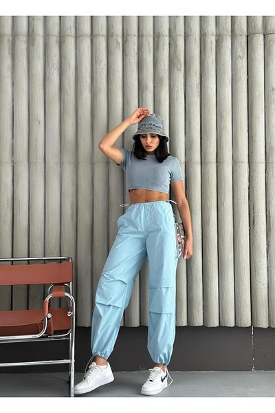 Zeo Basic Parachute Pants with Knee Pleats