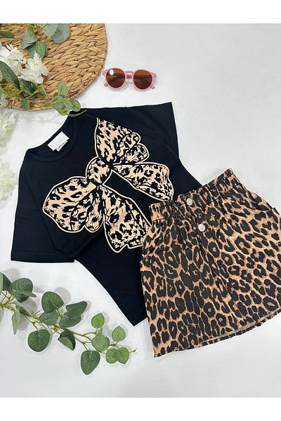 ChibuumKids Girl's Leopard Patterned Skirt Suit