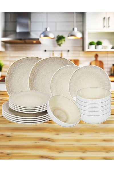 Tavola Premium Dinner Set Of 18 Plates Bowls Set Stoneware Stone Grey Dishwasher Microwave Safe