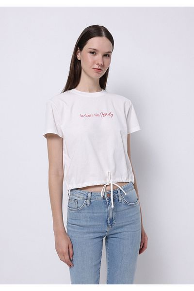 Colin's Tricou alb cu mânecă scurtă pentru femei, cu croiala normală