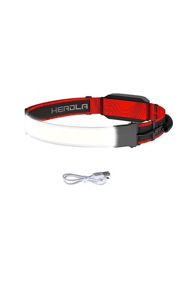 OEM Headlamp with LED strip, adjustable, USB cable, rechargeable, black/red