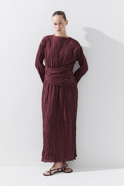 Hooopstore Βαμβακερό Voile Βουργουνδία Φόρεμα με ζαρωμένη εμφάνιση