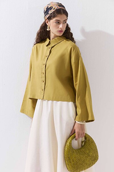 Hooopstore Lyocell Linen Basic Short Saffron Shirt