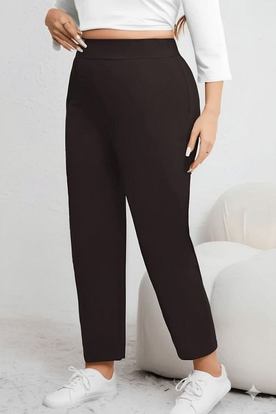 CEDY DENIM Кафяви, тесни панталони с висока талия и широка дължина от ликра, големи размери