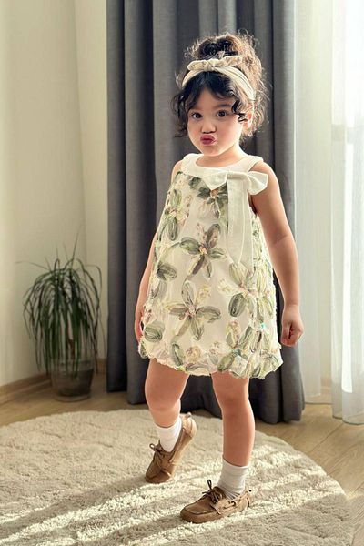 Minigimin Cicileri My Little One's Lily Tulle Detailed Girl's Balloon Dress - Green