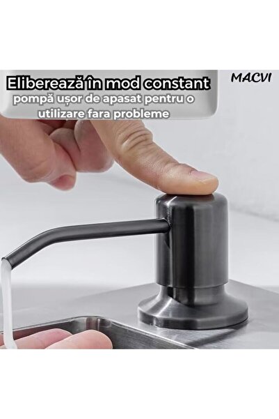 MACVI Δοσομετρητής απορρυπαντικού σαπουνιού Macvi® Black με εντοιχισμένη δεξαμενή 300ml για νεροχύτη, μοντέρνο σχεδιασμό