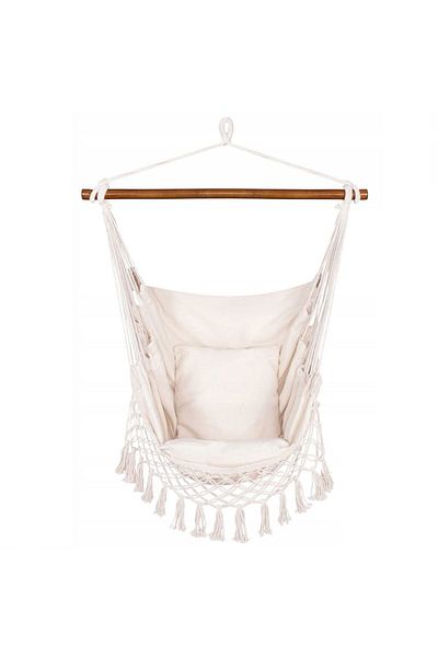 Springos Brazilian hammock HM022 chair type, with fringes, with 2 pillows, beige, max 150 kg, 130x100 cm
