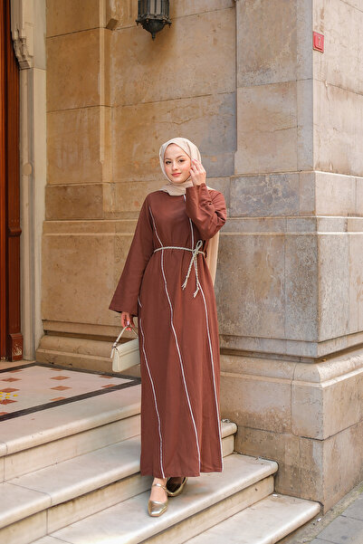 LOCCO Жіноча сукня з плетеним поясом, коричнева