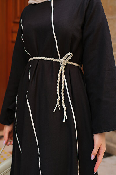 LOCCO Women's Straw Belted Dress Black