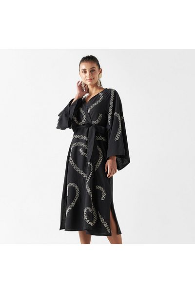 FAV Embroidered Cover-Up with Tie-Up Belt and Pockets