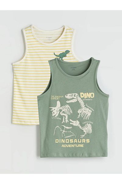 LC Waikiki Lcw Kids Green Dinosaur Printed Boys' Undershirt 2-Pack