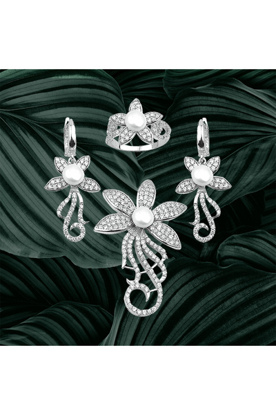 TRİA SİLVER 925 Ayar Gümüş Çiçek Figürlü İnci Dizmeye Uyumlu Zirkon Taşlı Tak...