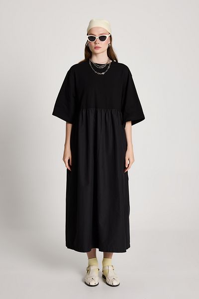 minaaise Combed Cotton Black Long Oversize Dress - 27258