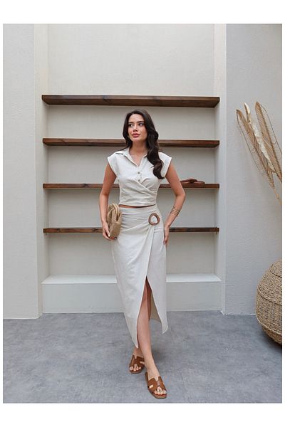 ESRAHELVACI Linen Front Buckle Skirt Set